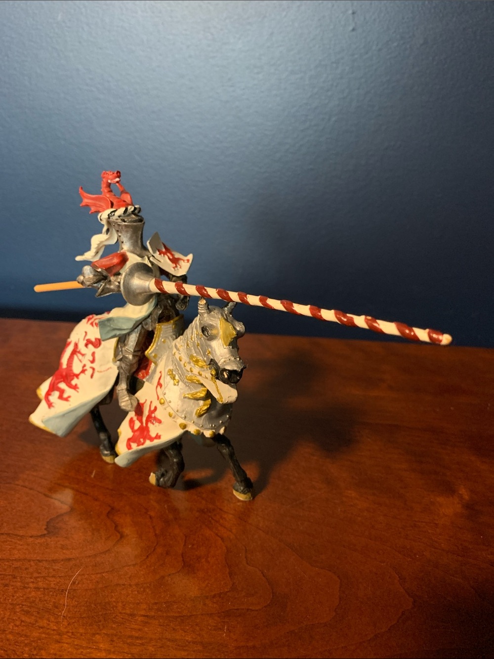 Red Dragon Knight Jousting Figurine on Horse
